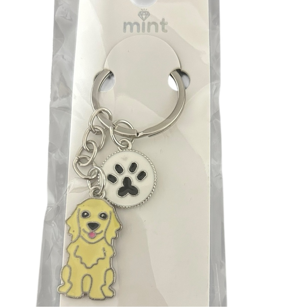 Mint Enamel Dog Keychains with Paw Print Charms - Picture 2 of 6